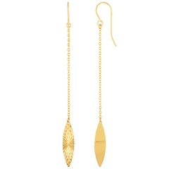 14K Yellow Gold Diamond Cut Marquise Disc Drop Earrings