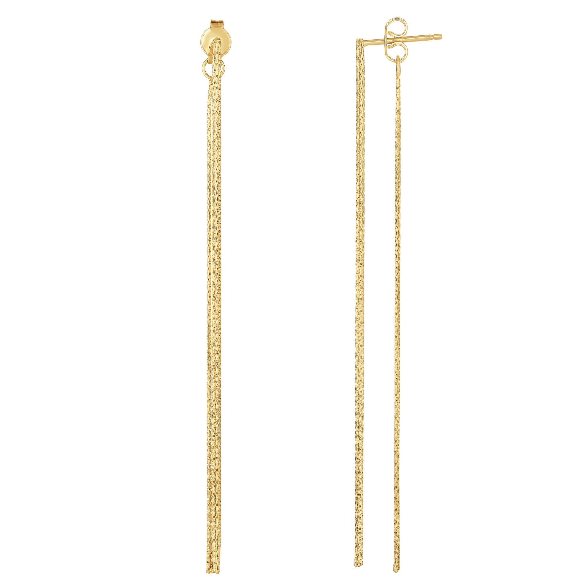 14K Yellow Gold Diamond Cut Multi Stranded Chain Front And Back Style Drop Earrings
