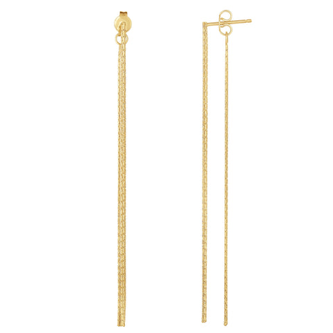 14K Yellow Gold Diamond Cut Multi Stranded Chain Front And Back Style Drop Earrings