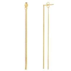 14K Yellow Gold Diamond Cut Multi Stranded Chain Front And Back Style Drop Earrings