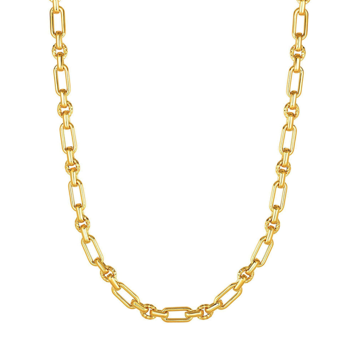 14k Yellow Gold Diamond Cut Oval Link Chain Womens Bracelet, 7.5" - JewelryAffairs