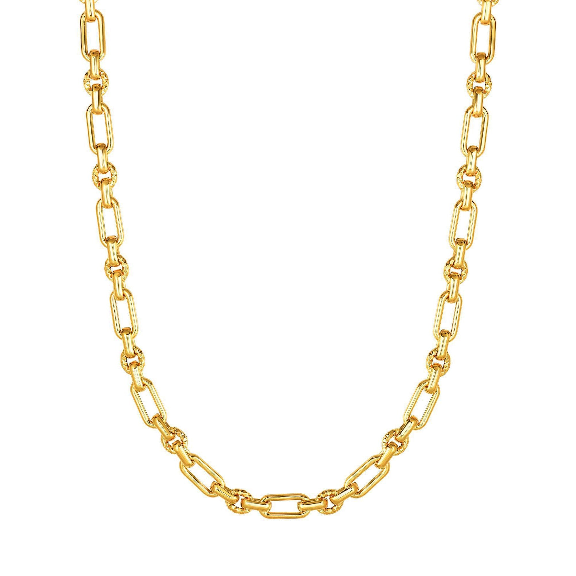 14k Yellow Gold Diamond Cut Oval Link Chain Womens Necklace, 18" - JewelryAffairs