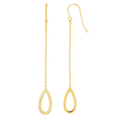 14K Yellow Gold Diamond Cut Tear Disc Drop Earrings