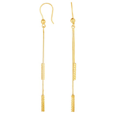 14K Yellow Gold Diamond Cut Tube Cylinders On Chain Drop Earrings
