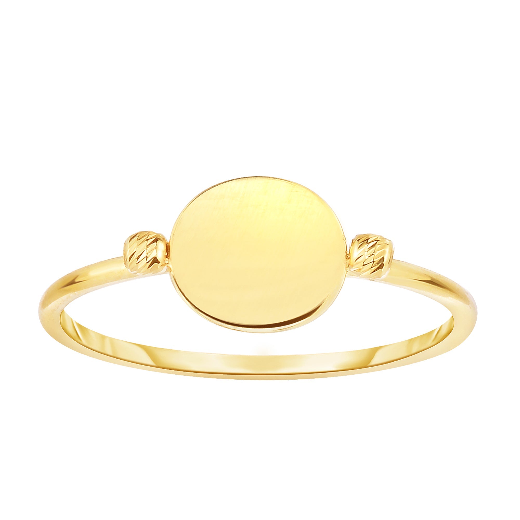 14K Yellow Gold Disc With Diamond Cut Beads Ring, Size 7 - JewelryAffairs