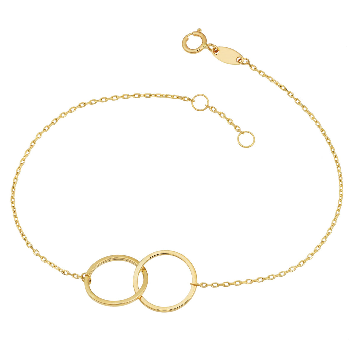 14k Yellow Gold Double Circle Womens Bracelet, 7.5 - JewelryAffairs