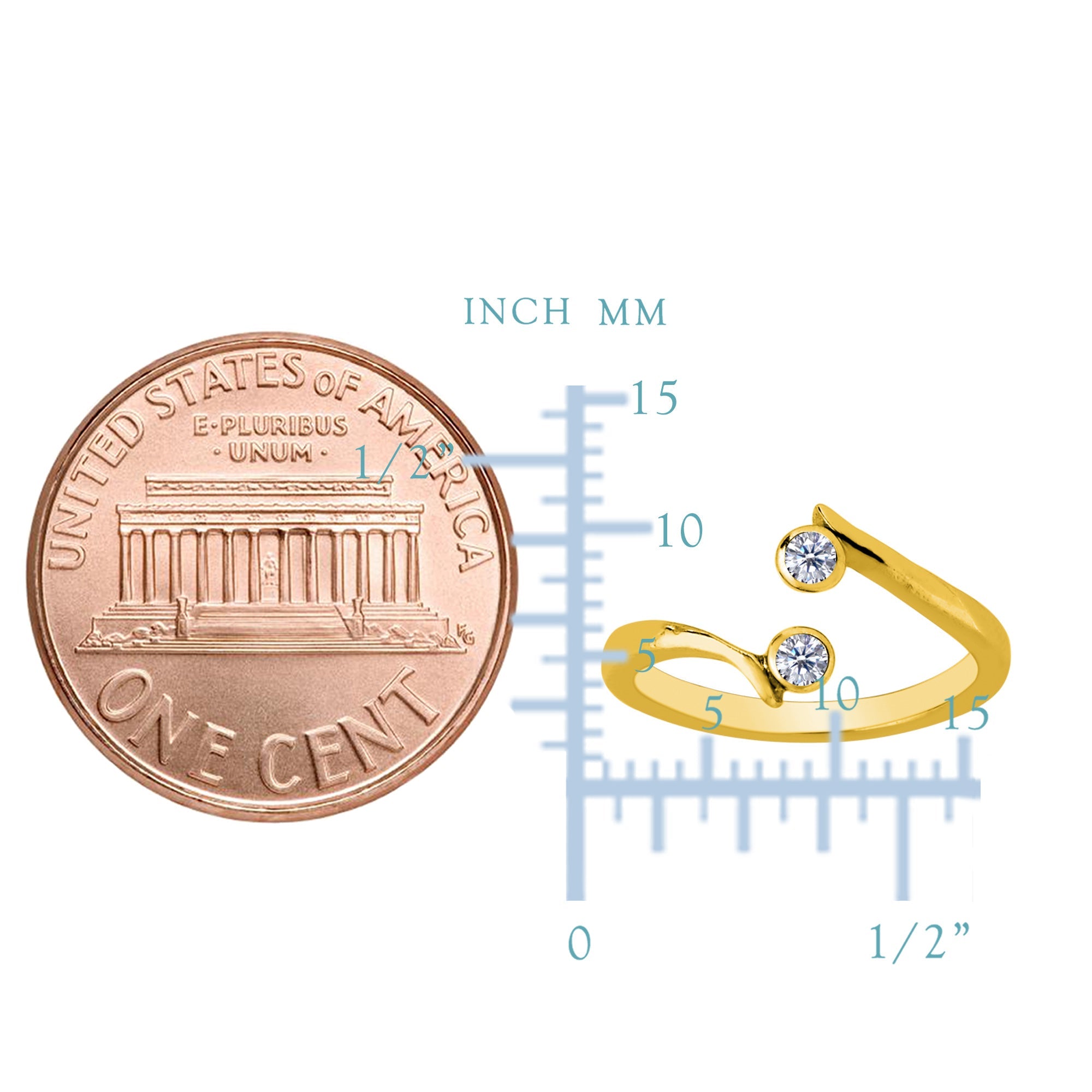 14K Yellow Gold Double Solitaire With CZ By Pass Style Adjustable Toe Ring - JewelryAffairs