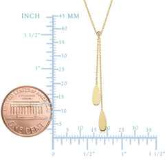 14K Yellow Gold Double Teardrop Charms On 18" Lariat Necklace