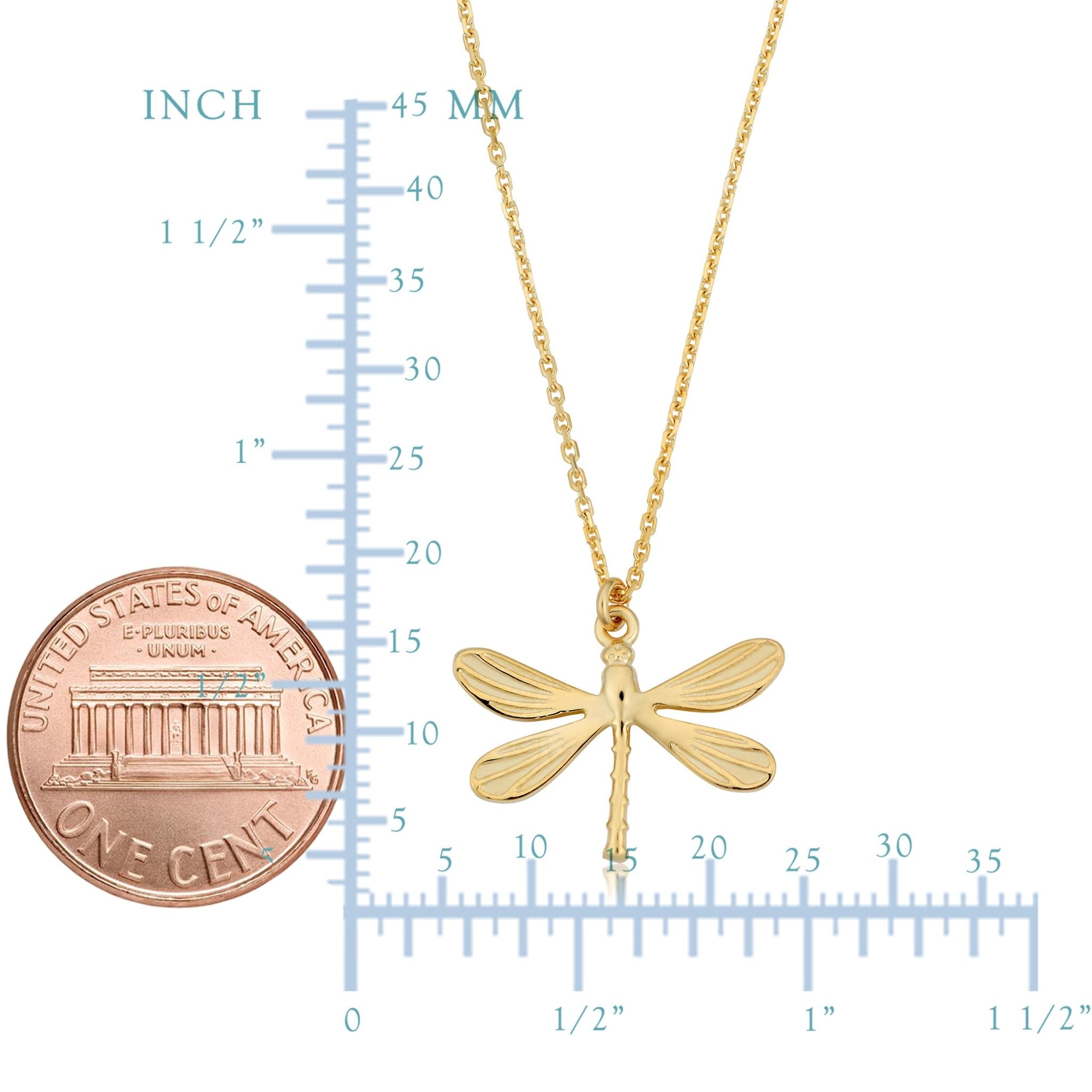 14K Yellow Gold Dragonfly Pendant Necklace, 18"