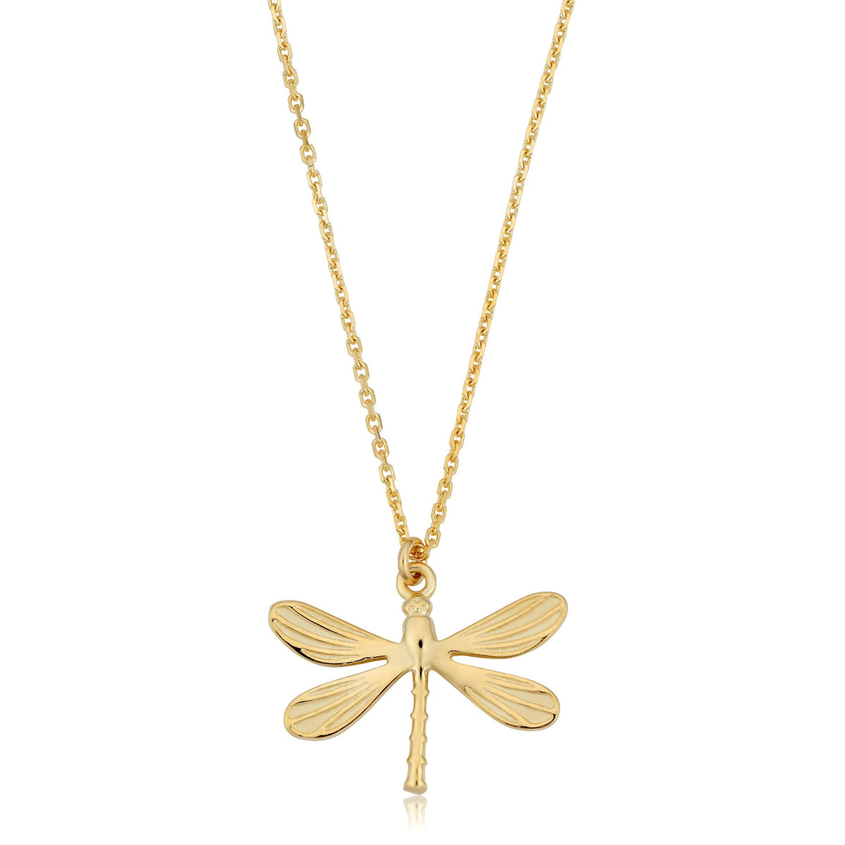 14K Yellow Gold Dragonfly Pendant Necklace, 18"