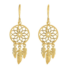 14K Yellow Gold Dream Catcher Chandelier Earrings