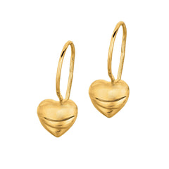 14K Yellow Gold Drop Heart Earrings - JewelryAffairs
