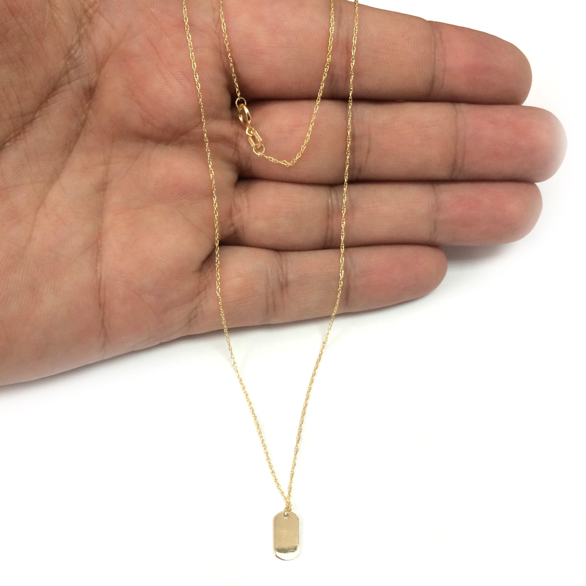 14K Yellow Gold Engravable Dog Tag Pendant Necklace, 16" To 18" Adjustable