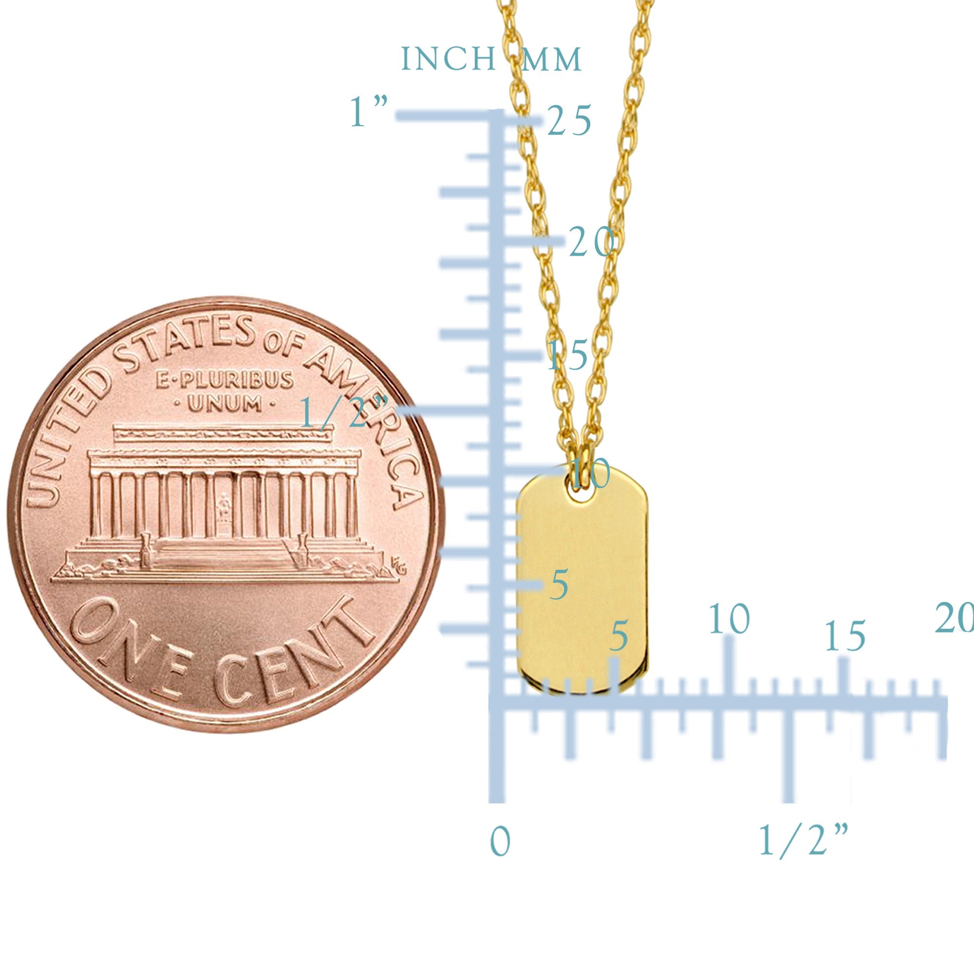 14K Yellow Gold Engravable Dog Tag Pendant Necklace, 16" To 18" Adjustable