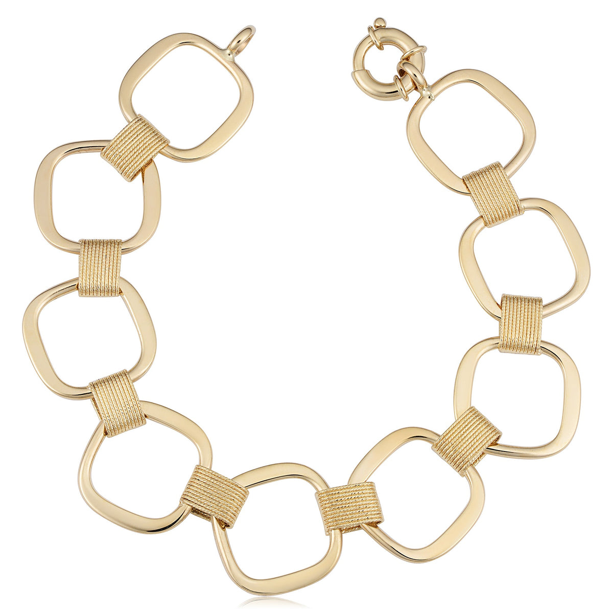 14k Yellow Gold Fancy Square Link Womens Bracelet, 7.5" - JewelryAffairs