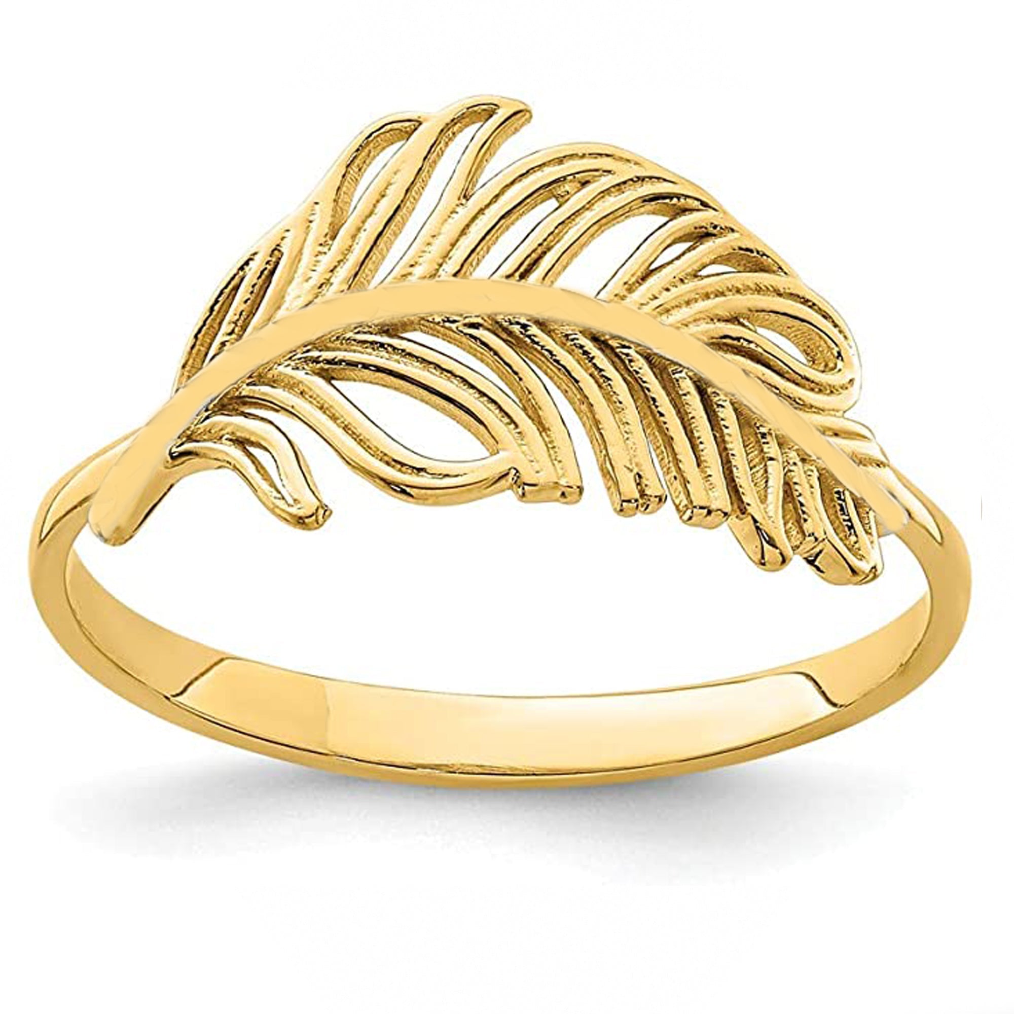 14k Yellow Gold Feather Ring - JewelryAffairs