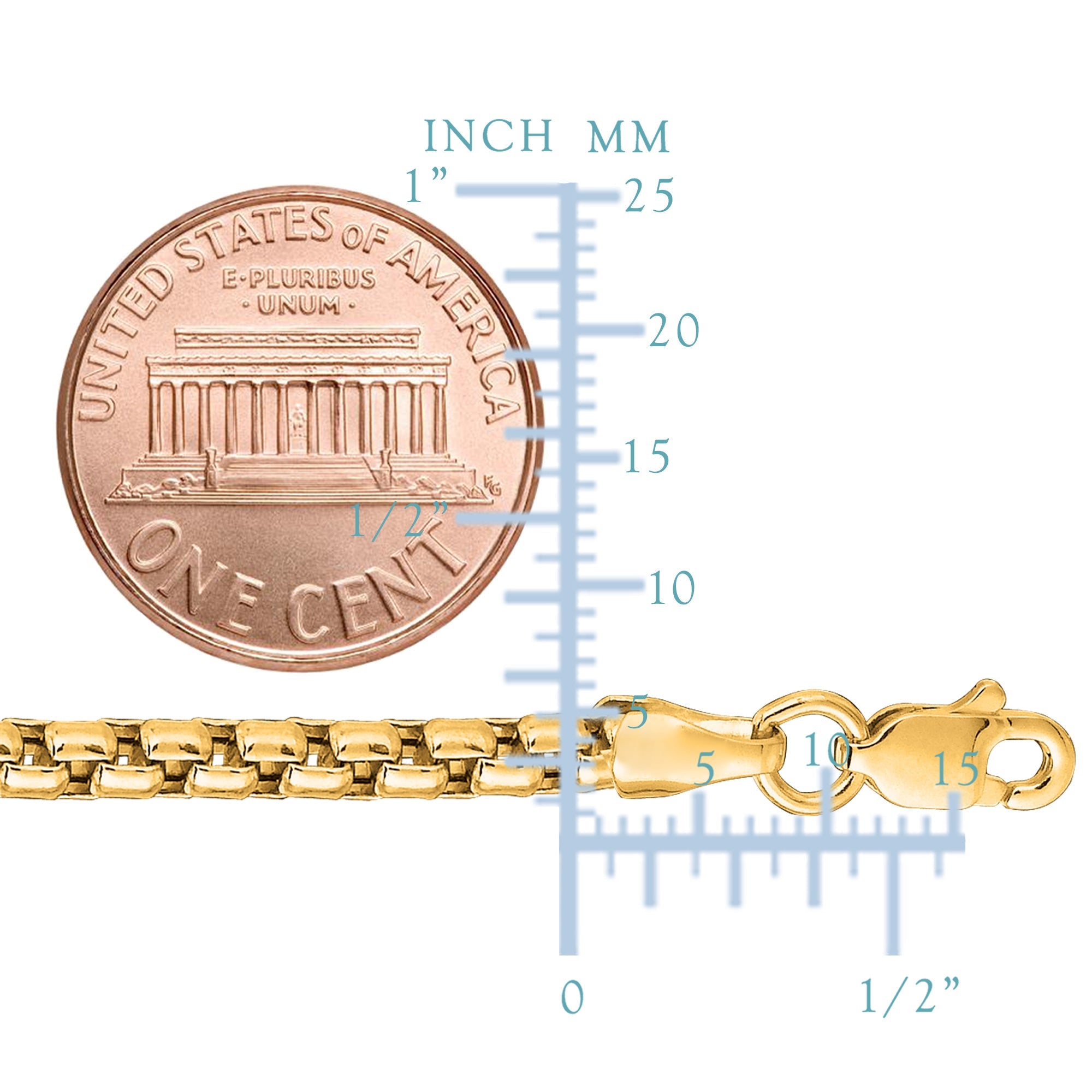 14K Yellow Gold Filled Round Box Chain Necklace, 3.4mm Wide
