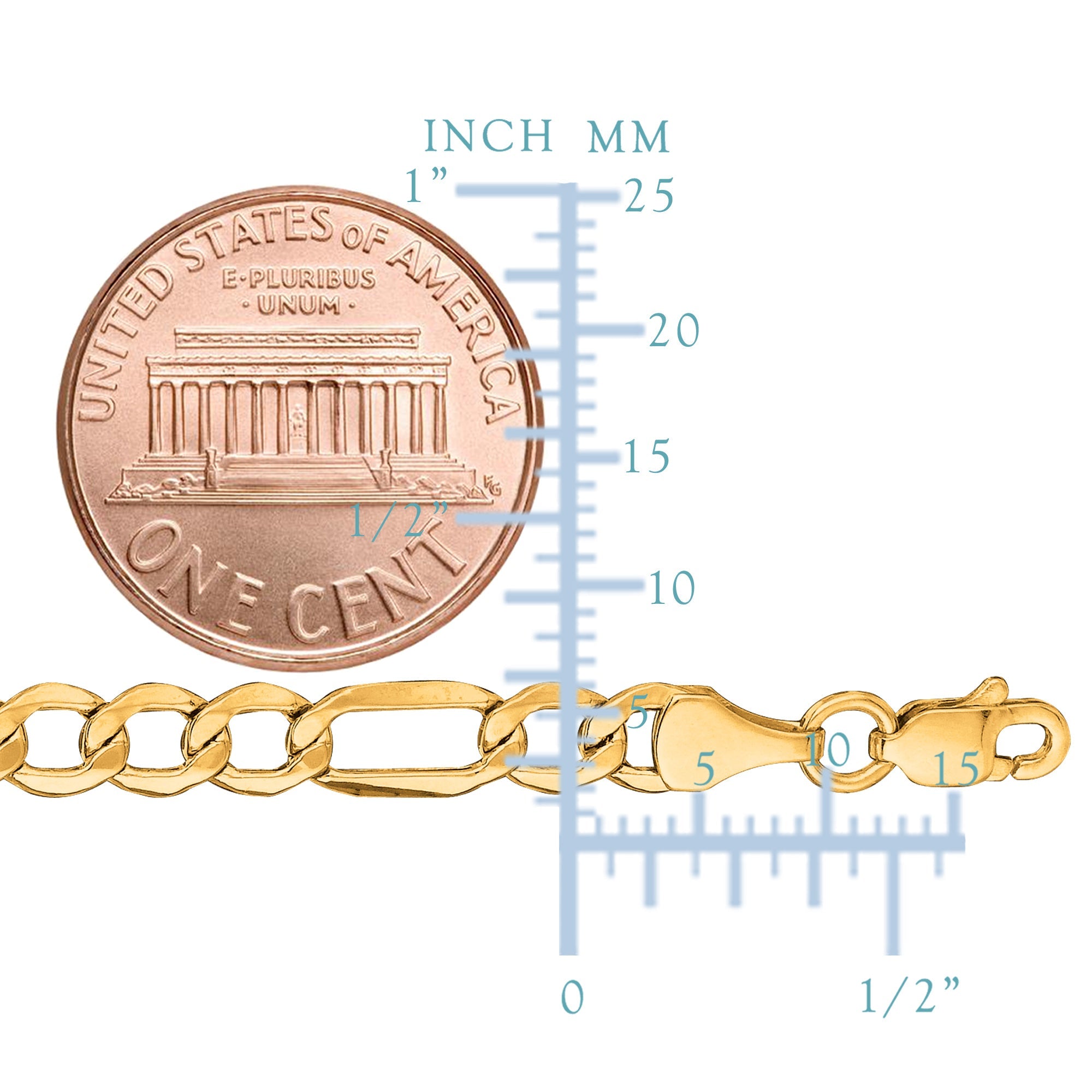 14K Yellow Gold Filled Solid Figaro Chain Bracelet, 4.0 mm, 8.5"
