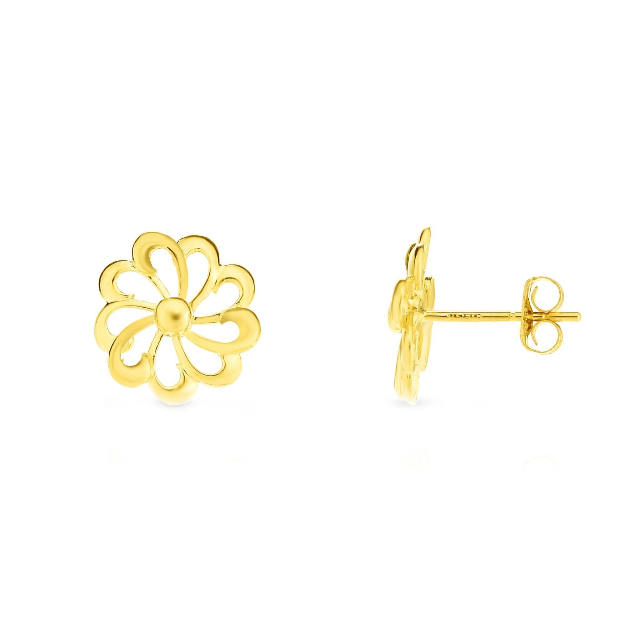 14k Yellow Gold Flower Stud Earrings - JewelryAffairs