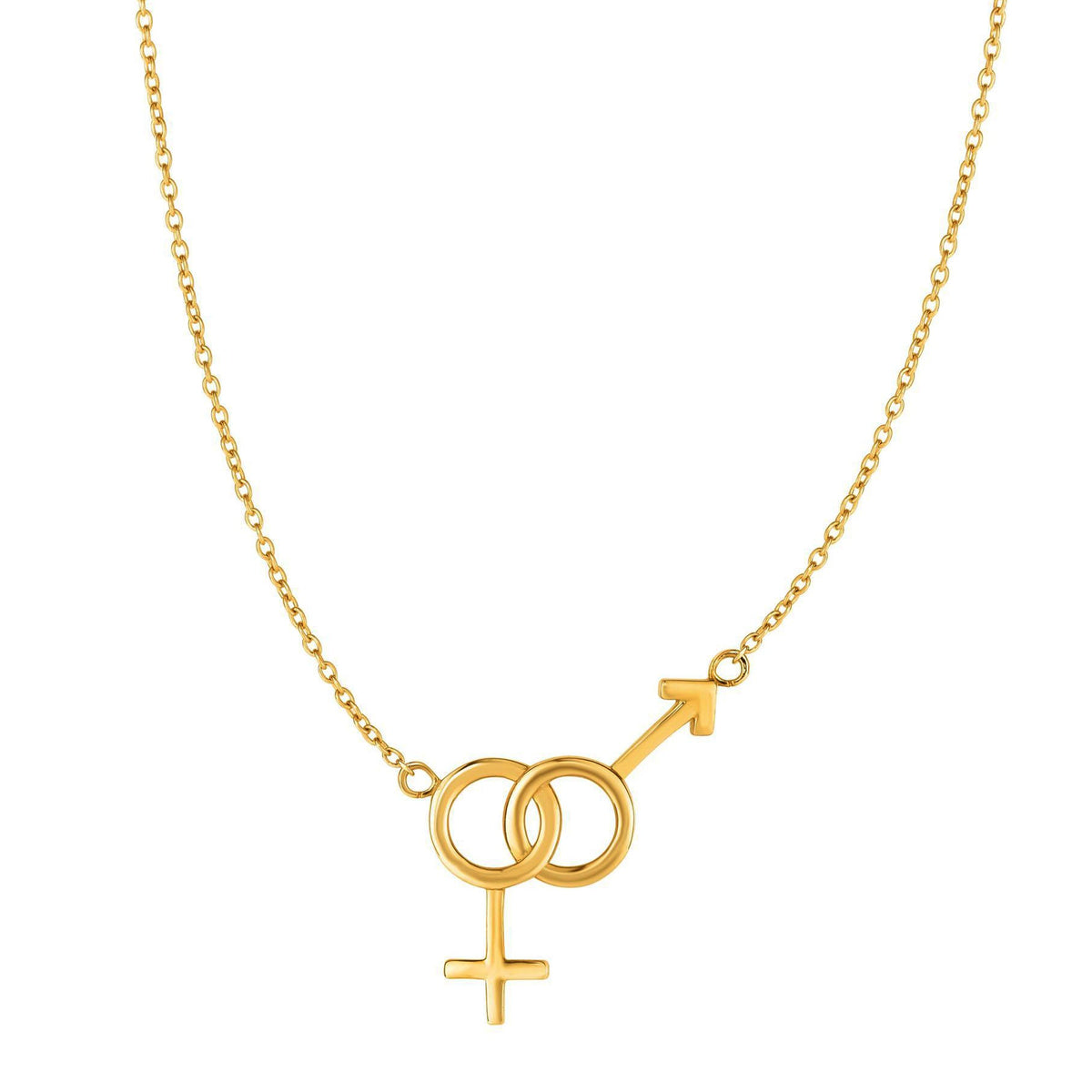 14k Yellow Gold Gender Symbol Chain Necklace, 18" - JewelryAffairs