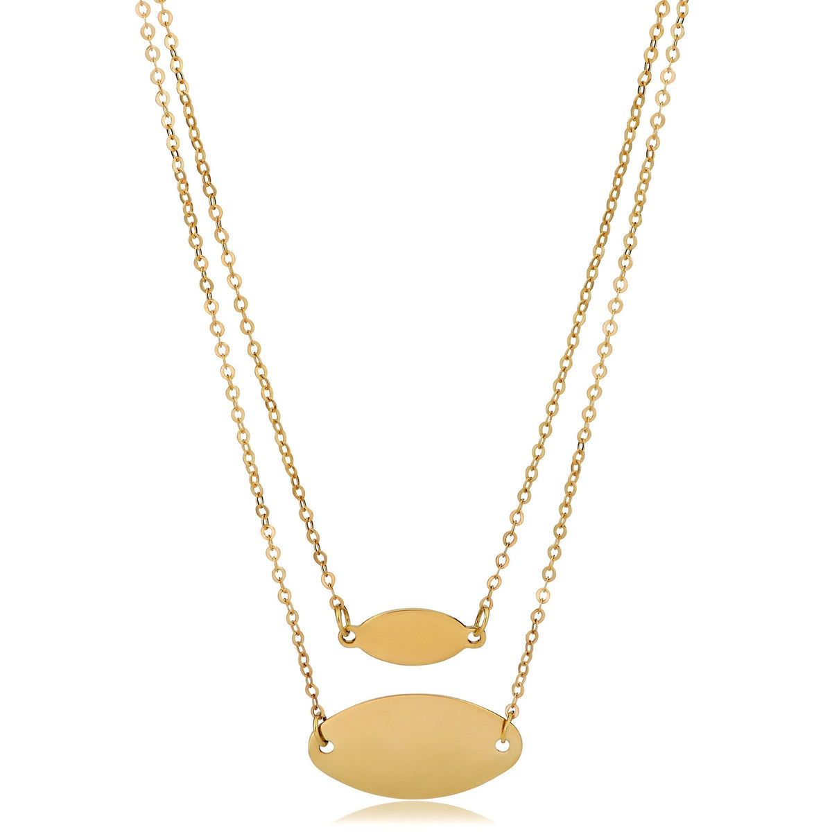 14K Yellow Gold Graduated Oval Disc Layered Necklace, 18" - JewelryAffairs