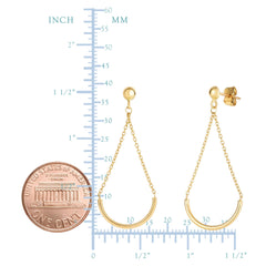 14K Yellow Gold Half Circle Bar Hanging On Chain Drop Earrings