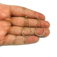 14K Yellow Gold Half Circle Bar Hanging On Chain Drop Earrings