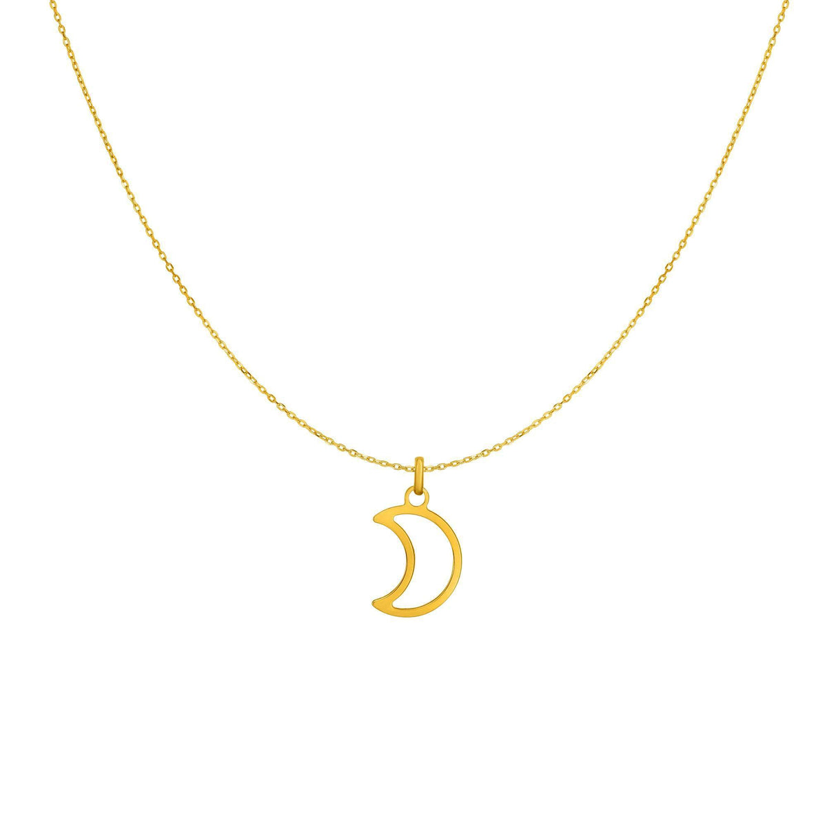 14k Yellow Gold Half Moon Charm Necklace, 18"