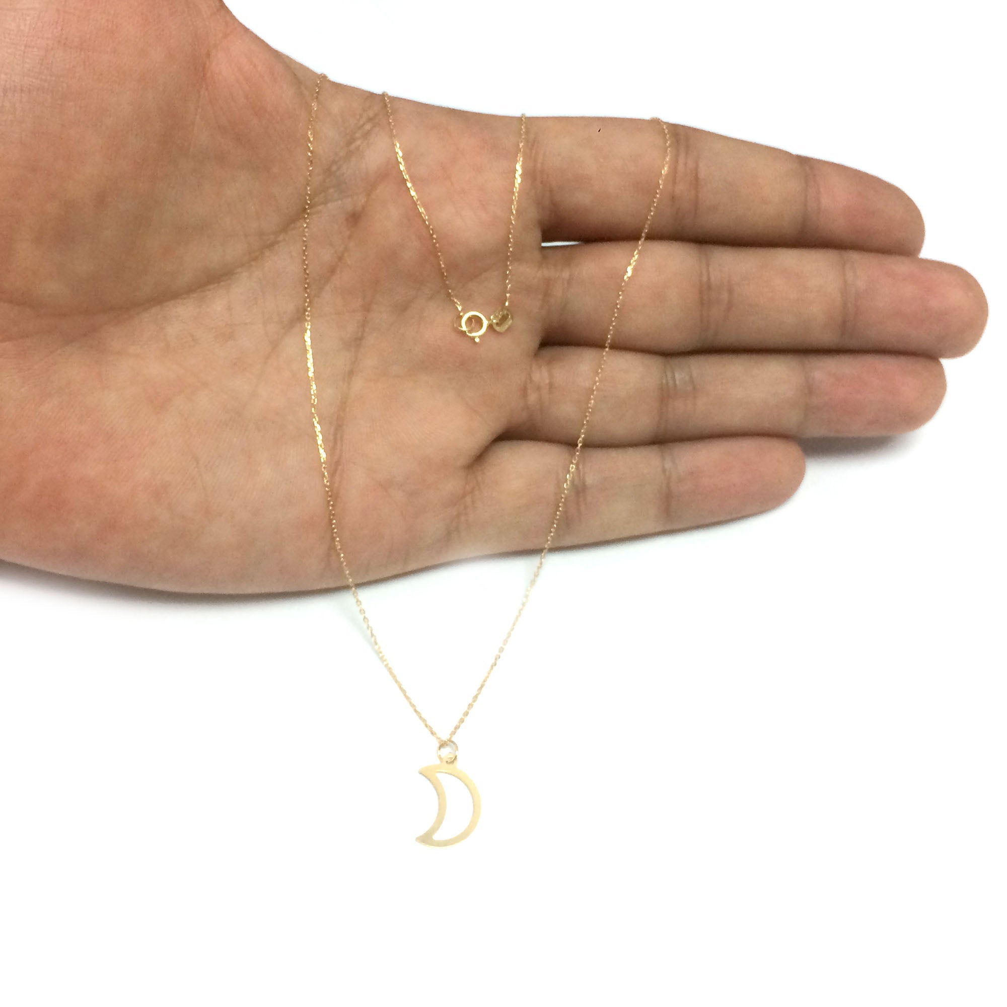 14k Yellow Gold Half Moon Charm Necklace, 18"