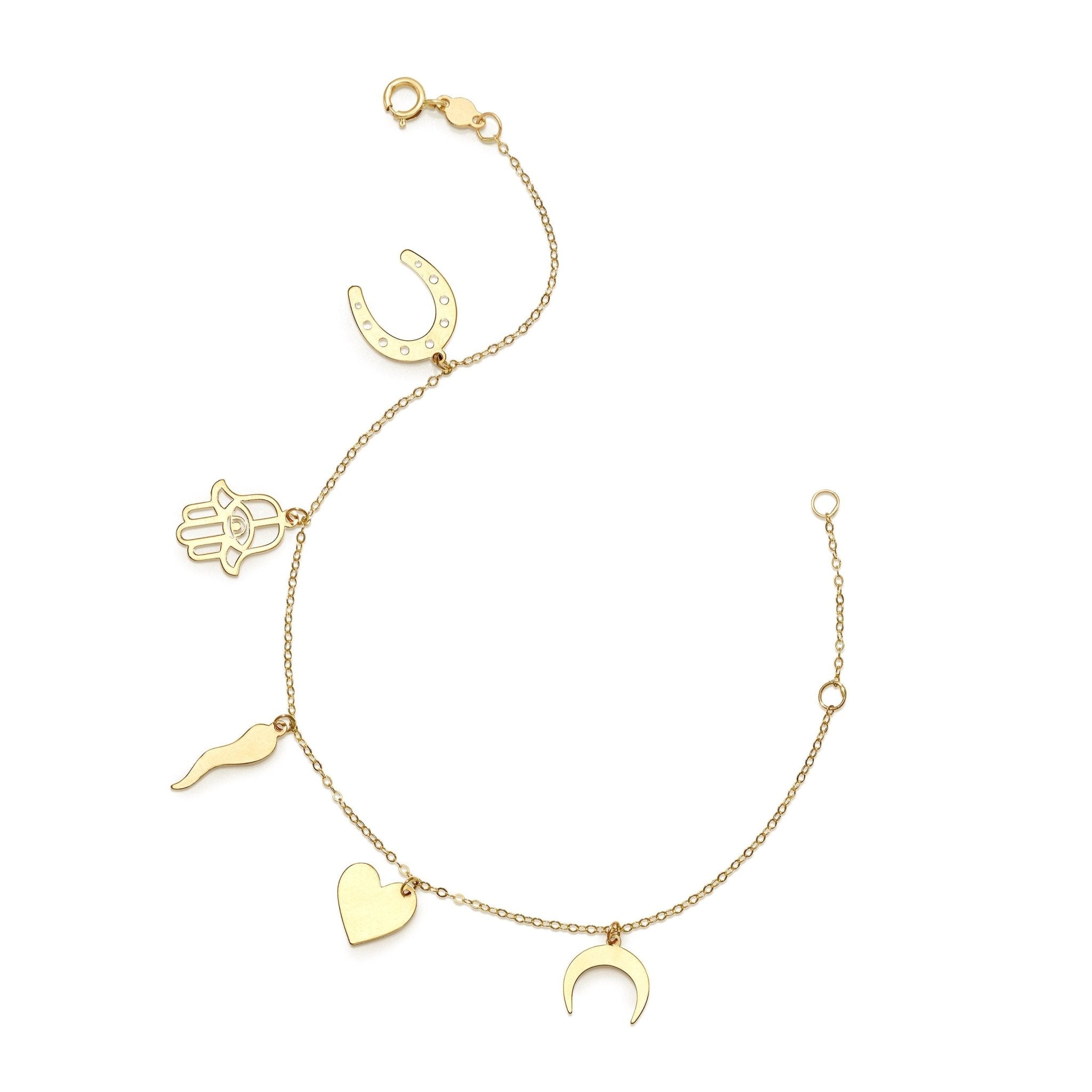 14K Yellow Gold Hamsa Moon Heart Pendant Necklace, 18"