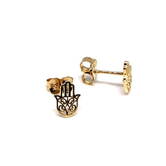 14k Yellow Gold Hamsa Shape Stud Earrings - JewelryAffairs