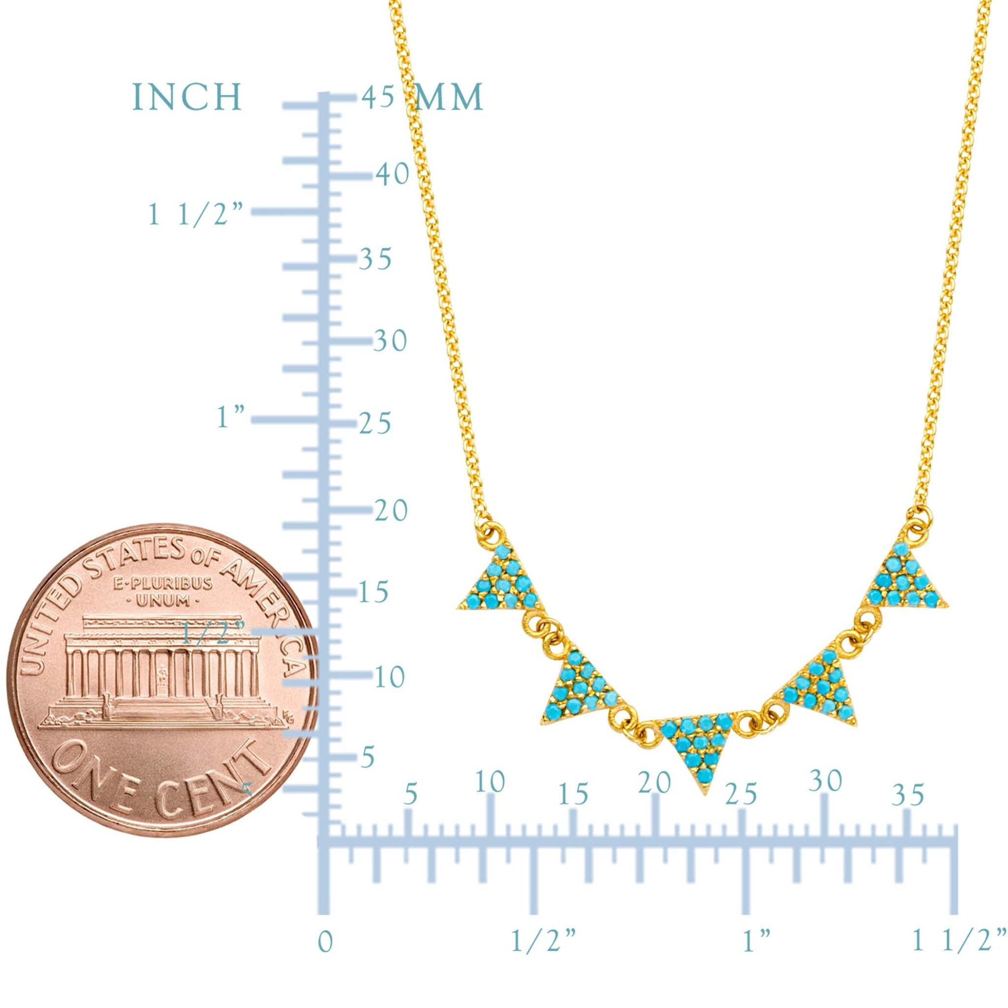 14K Yellow Gold Hanging Triangle Pendants Necklace, 16" To 18" Adjustable