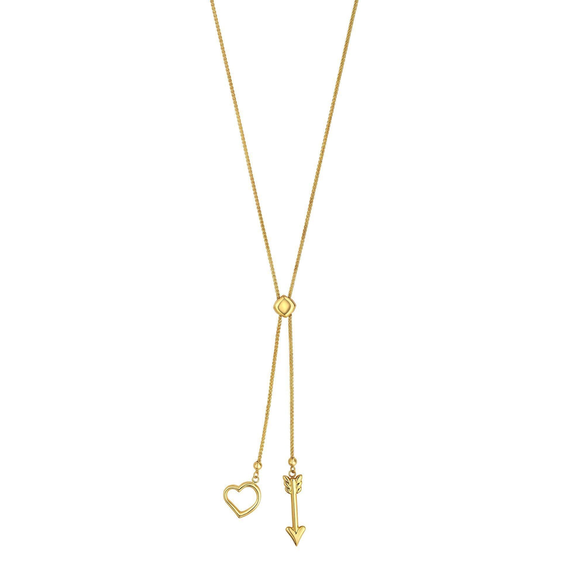 14k Yellow Gold Heart And Arrow Charm Long Necklace, 28" - JewelryAffairs