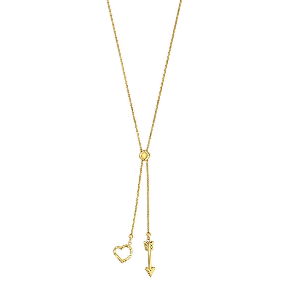 14k Yellow Gold Heart And Arrow Charm Long Necklace, 28" - JewelryAffairs