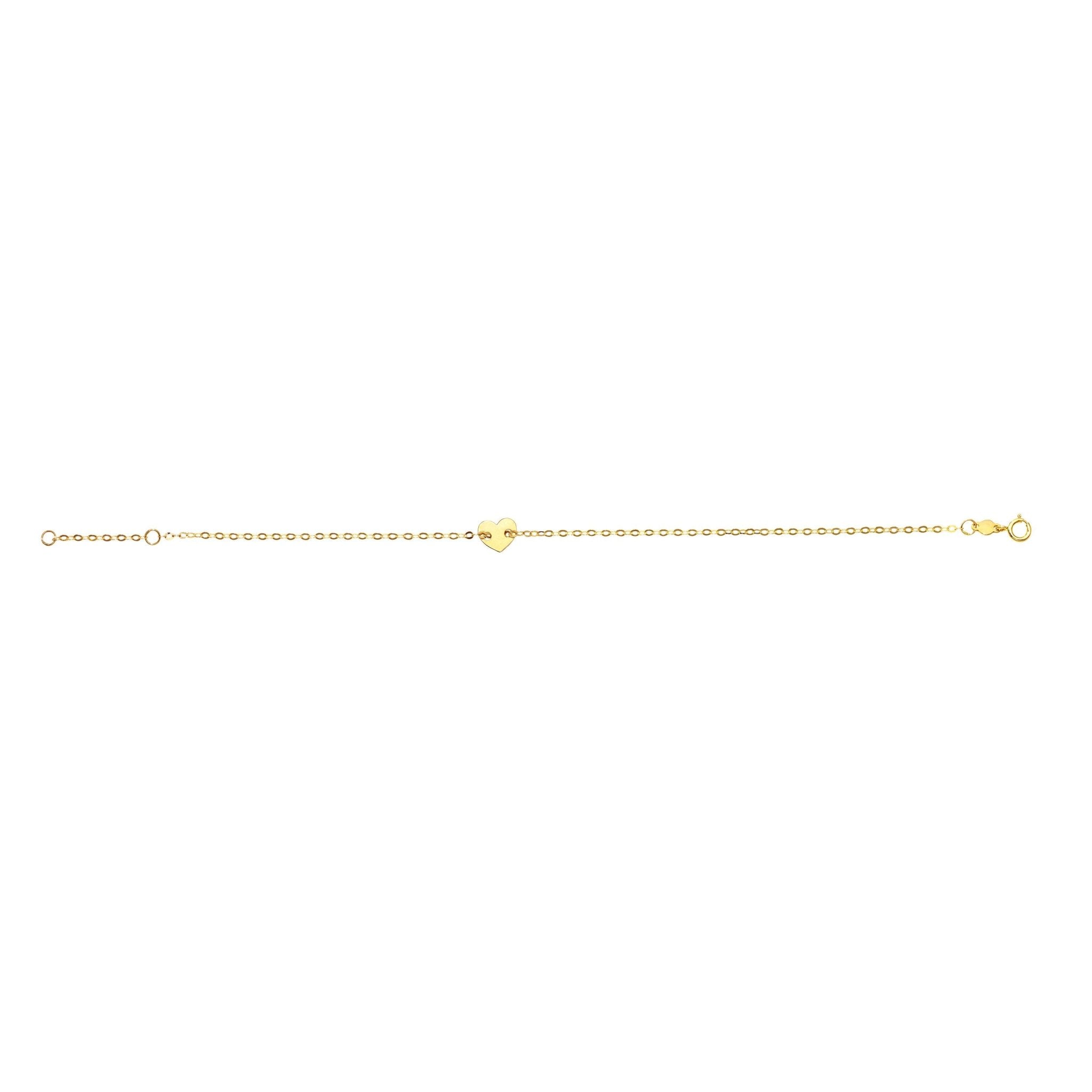14k Yellow Gold Heart Charm Fancy Bracelet, 7" - JewelryAffairs