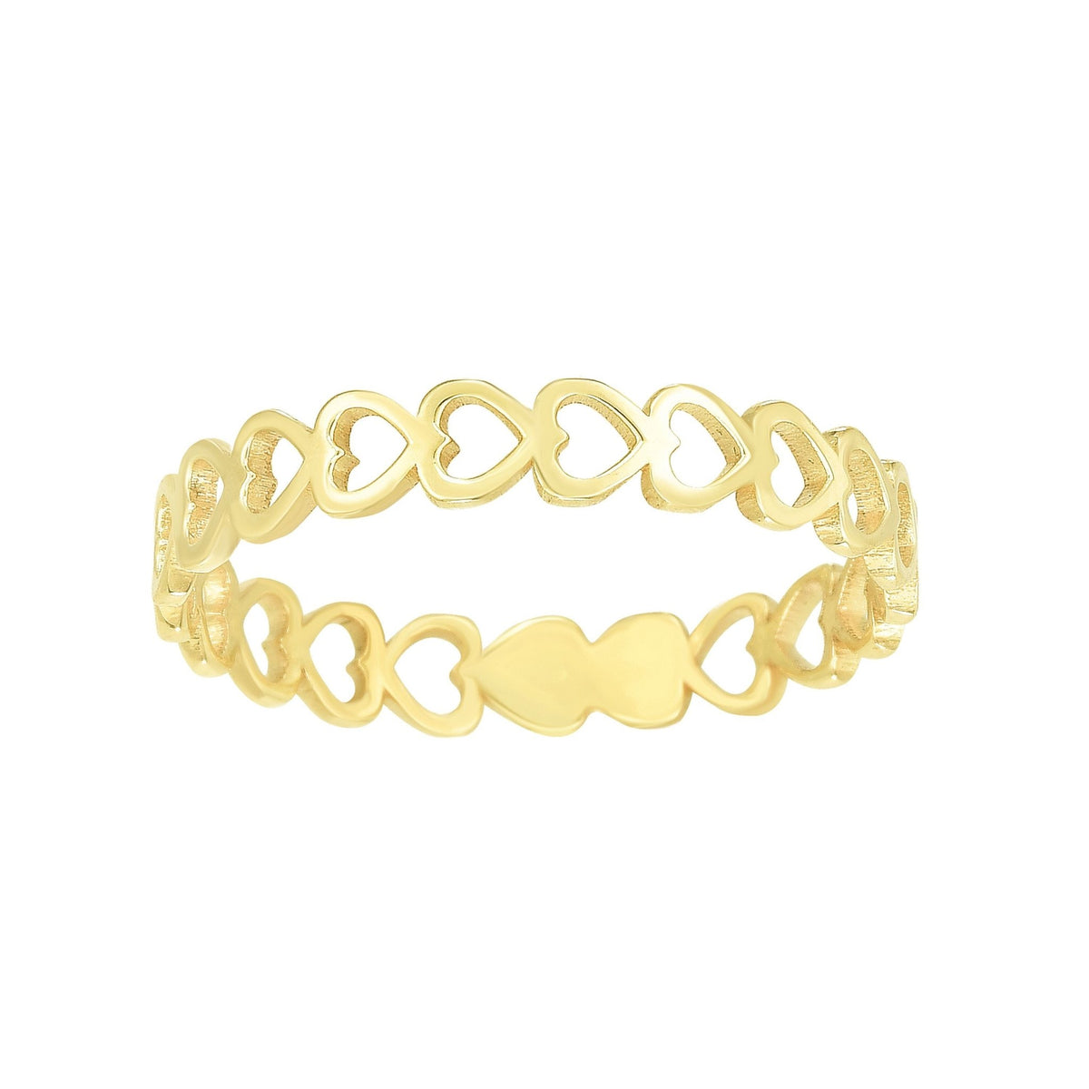 14k Yellow Gold Hearts Womens Band Ring, Size 7 - JewelryAffairs
