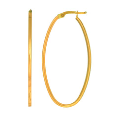 14K Yellow Gold High Polished Square Tube Oval Hoop Earrings