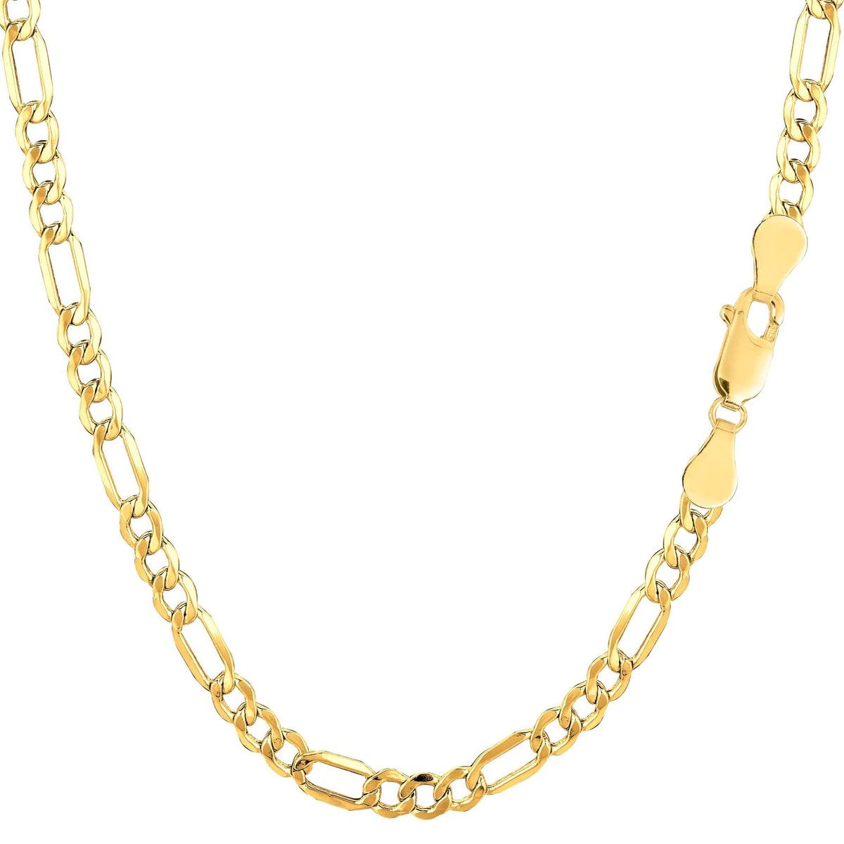 14k Yellow Gold Hollow Figaro Chain Bracelet, 3.5mm, 7.5" - JewelryAffairs