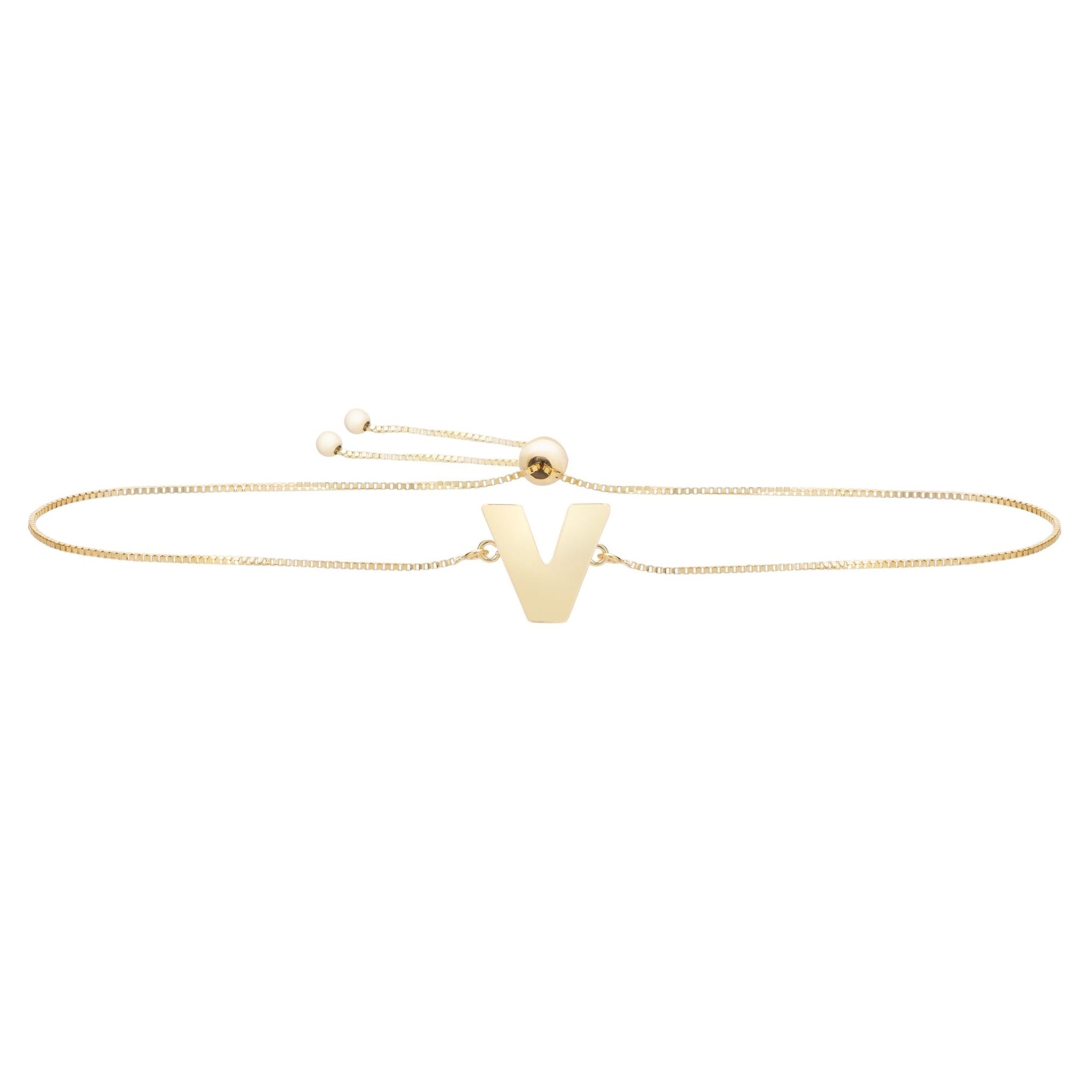 14k Yellow Gold Initial Letter Friendship Adjustable Bracelet, 9.25" - JewelryAffairs