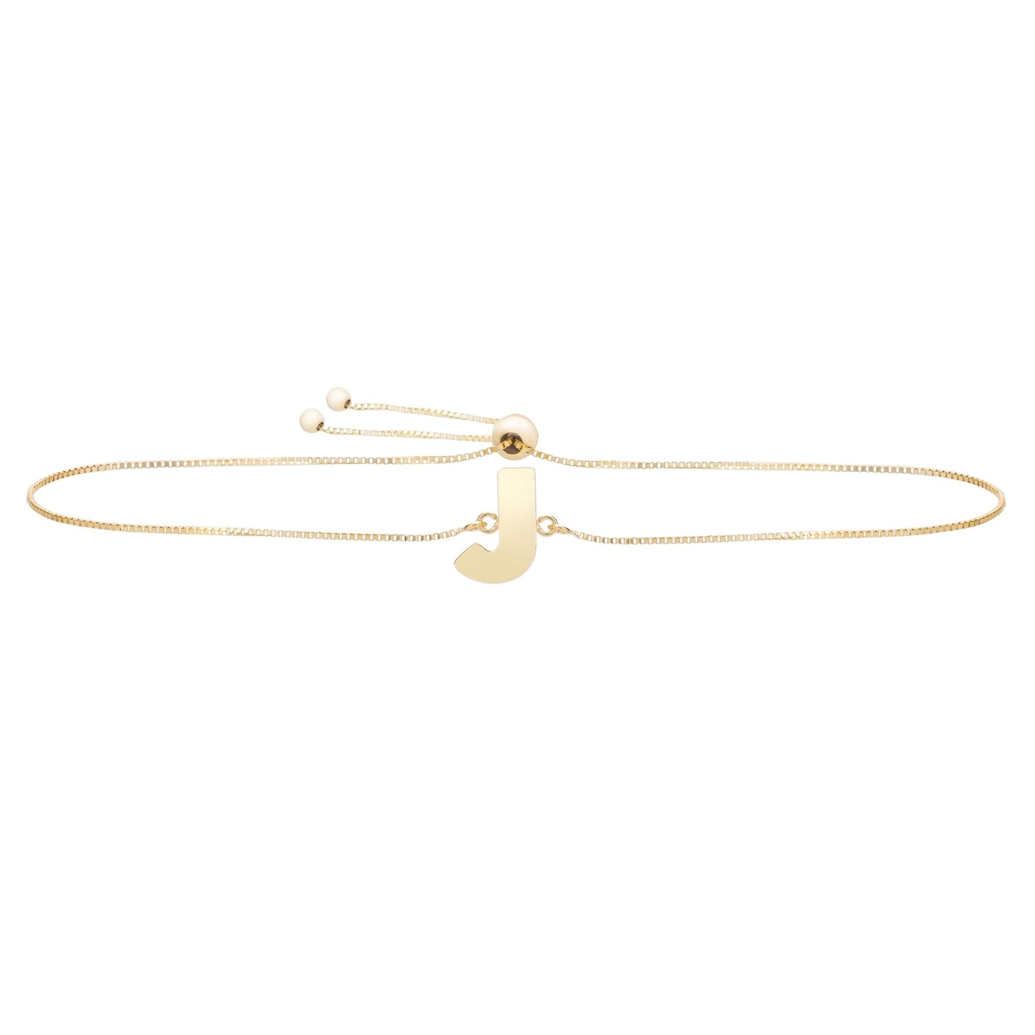 14k Yellow Gold Initial Letter Friendship Adjustable Bracelet, 9.25" - JewelryAffairs