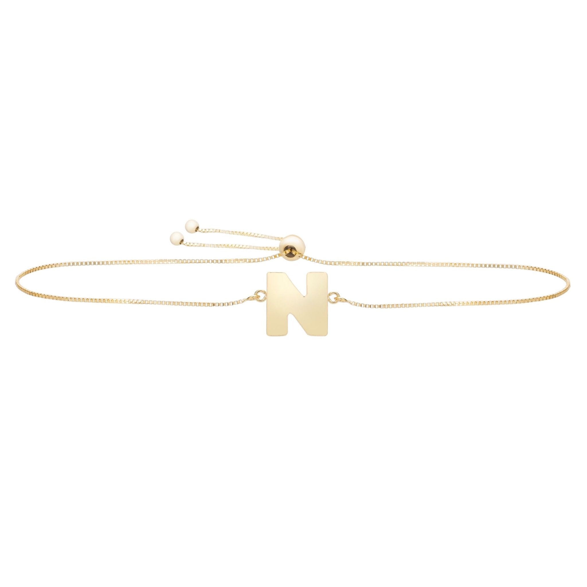 14k Yellow Gold Initial Letter Friendship Adjustable Bracelet, 9.25" - JewelryAffairs