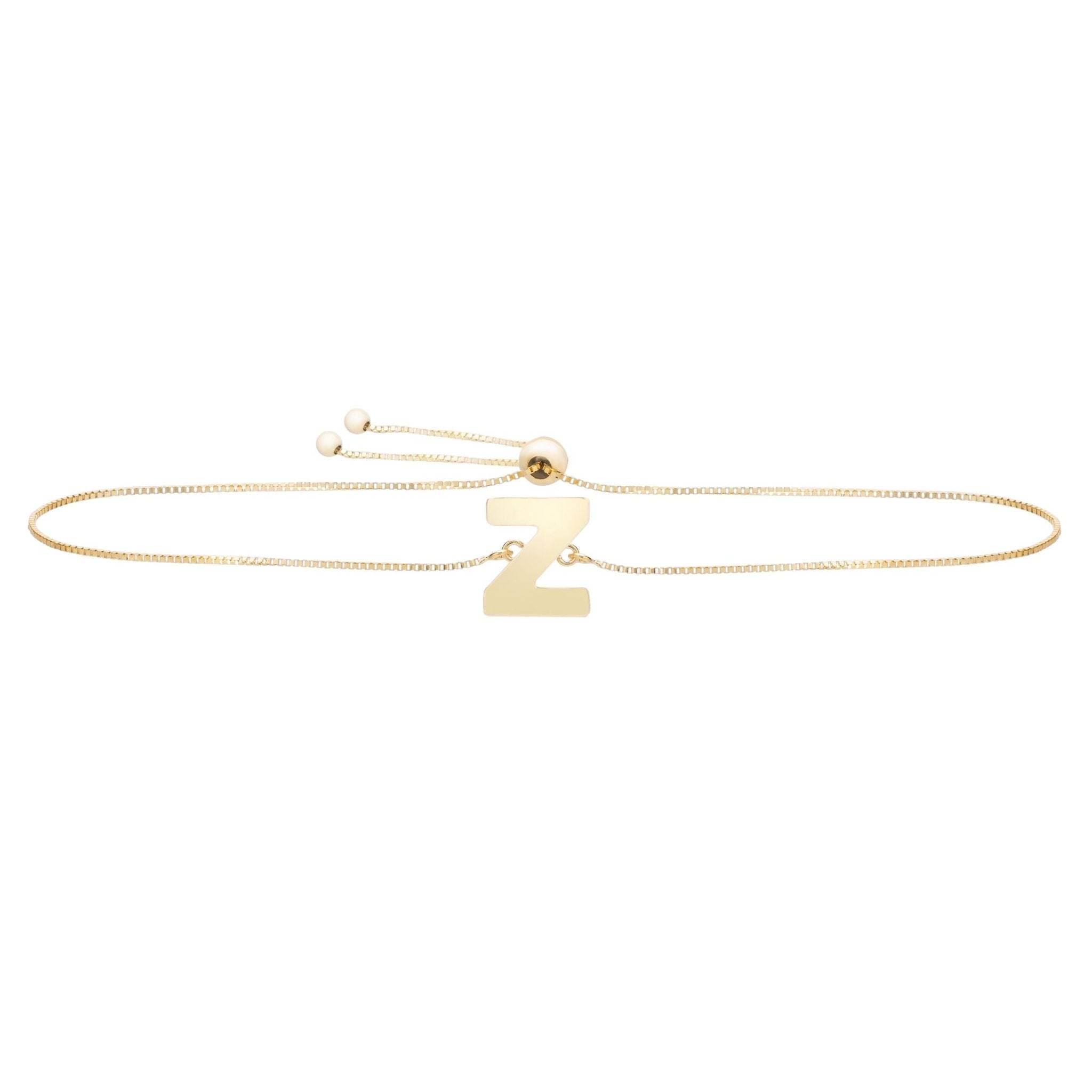 14k Yellow Gold Initial Letter Friendship Adjustable Bracelet, 9.25" - JewelryAffairs