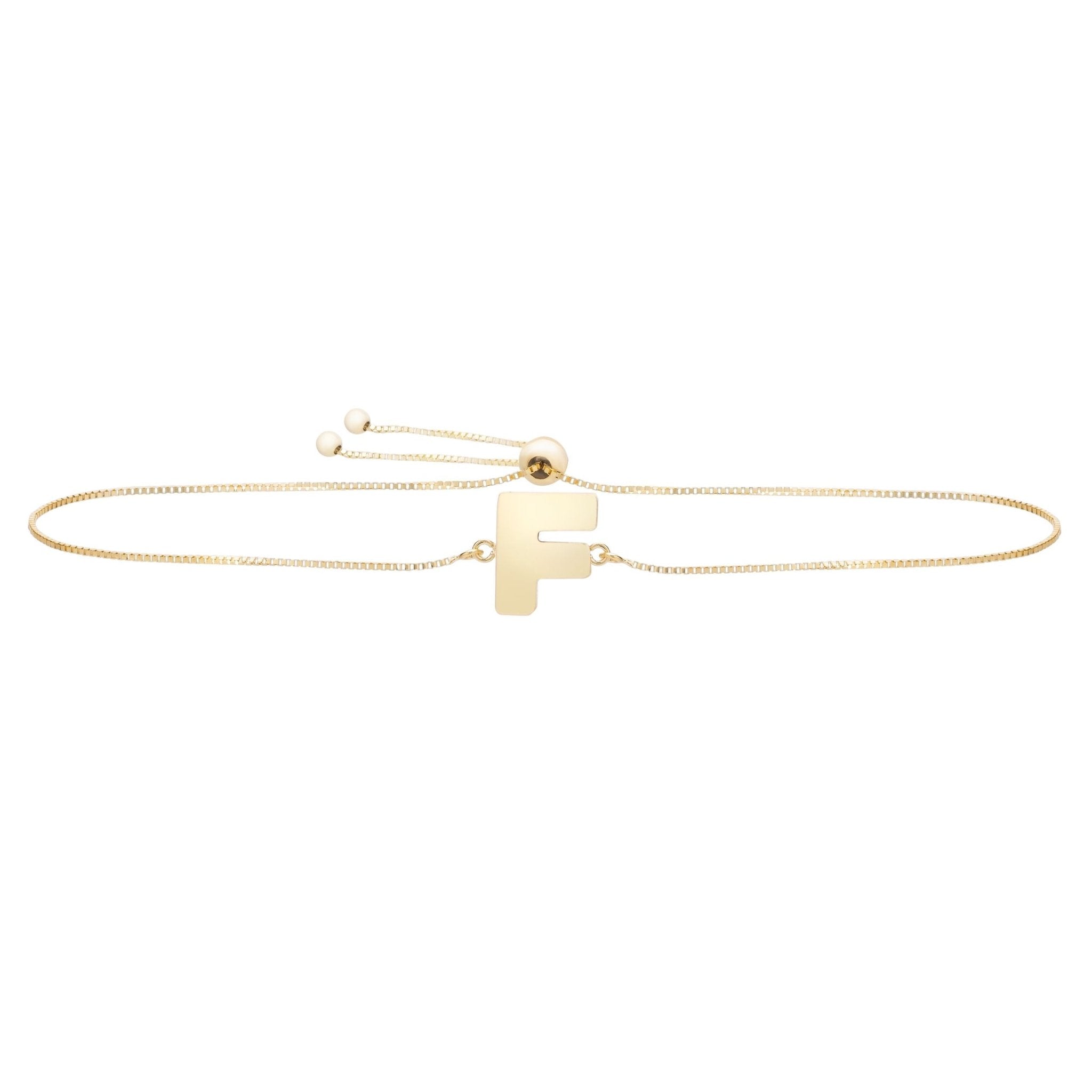 14k Yellow Gold Initial Letter Friendship Adjustable Bracelet, 9.25" - JewelryAffairs