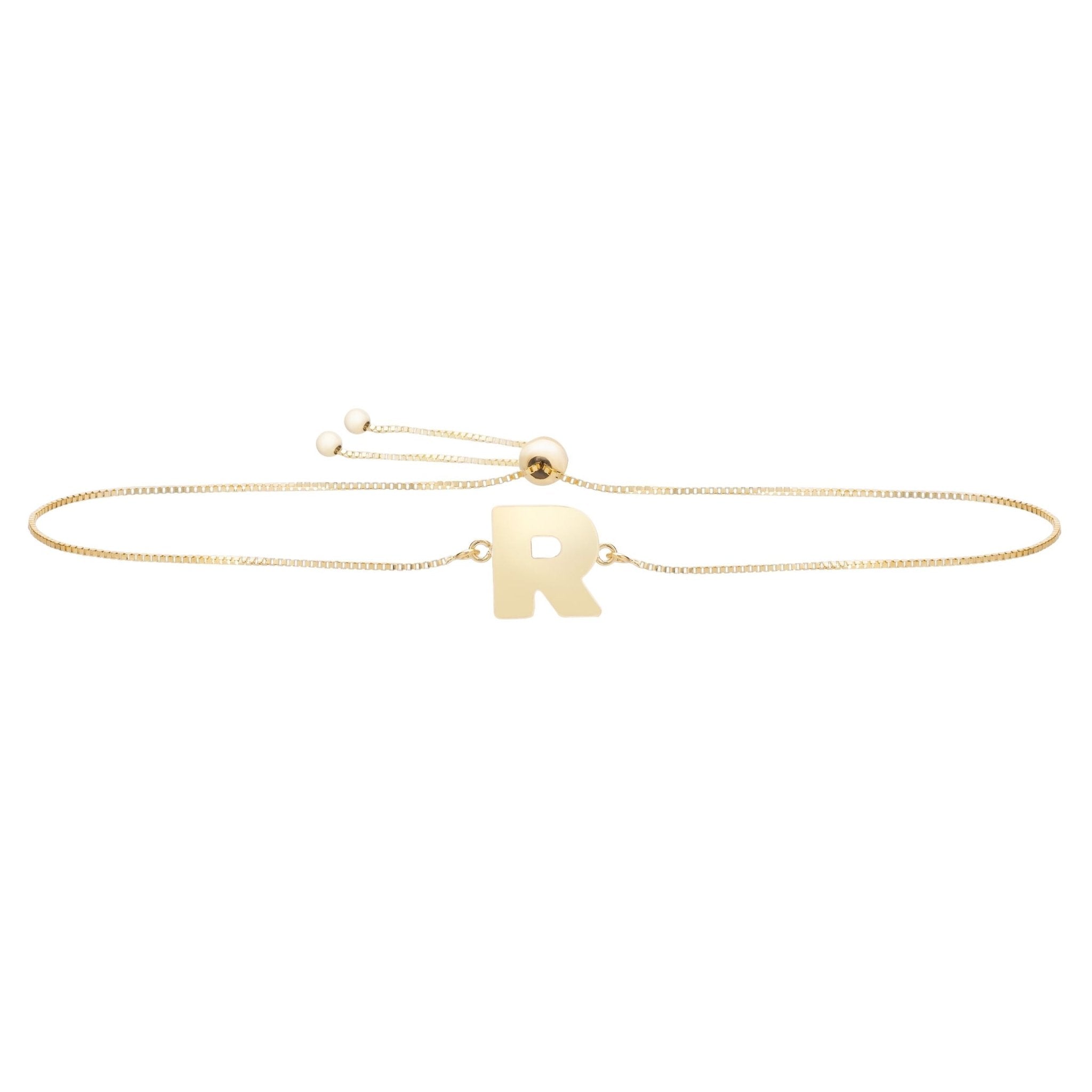14k Yellow Gold Initial Letter Friendship Adjustable Bracelet, 9.25" - JewelryAffairs