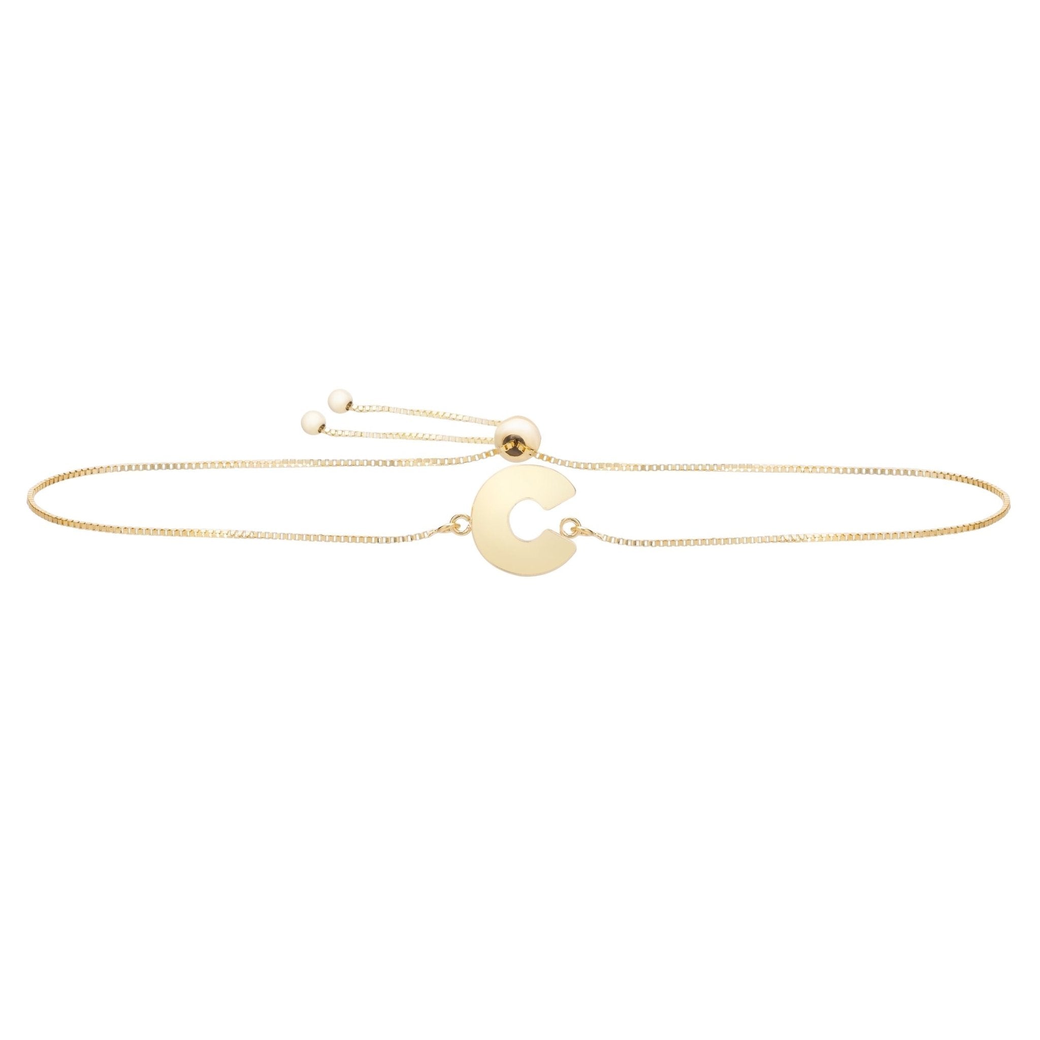 14k Yellow Gold Initial Letter Friendship Adjustable Bracelet, 9.25" - JewelryAffairs