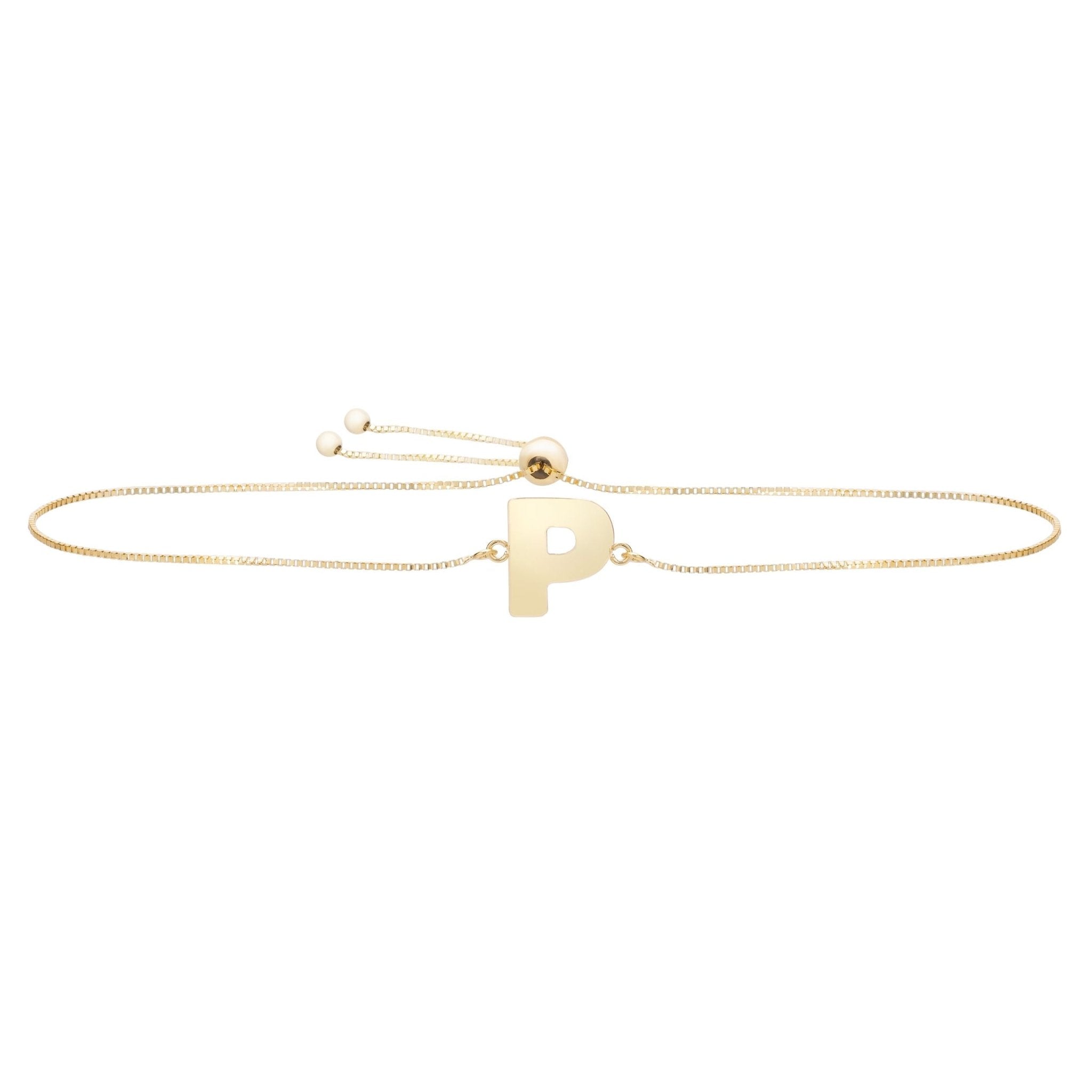 14k Yellow Gold Initial Letter Friendship Adjustable Bracelet, 9.25" - JewelryAffairs