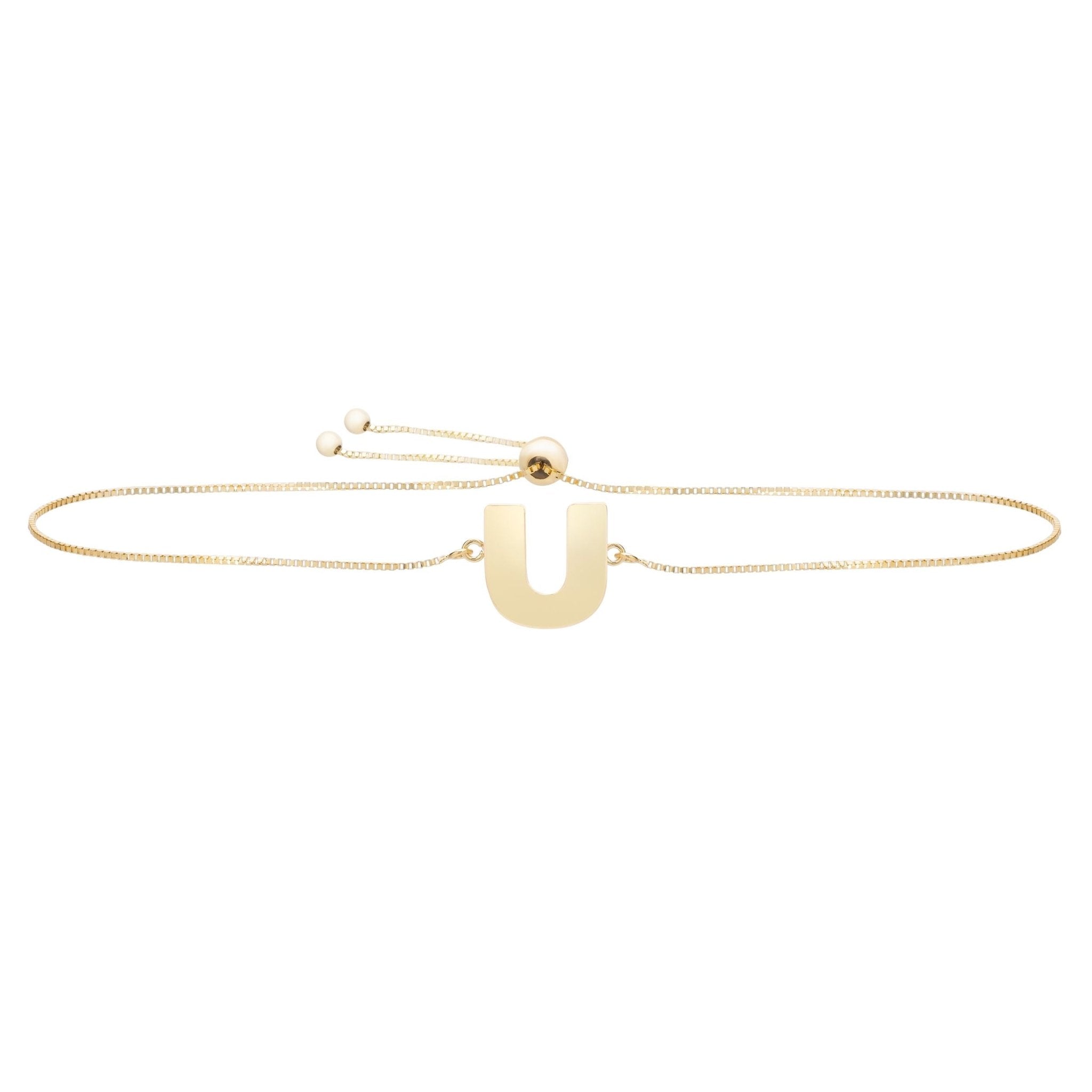 14k Yellow Gold Initial Letter Friendship Adjustable Bracelet, 9.25" - JewelryAffairs