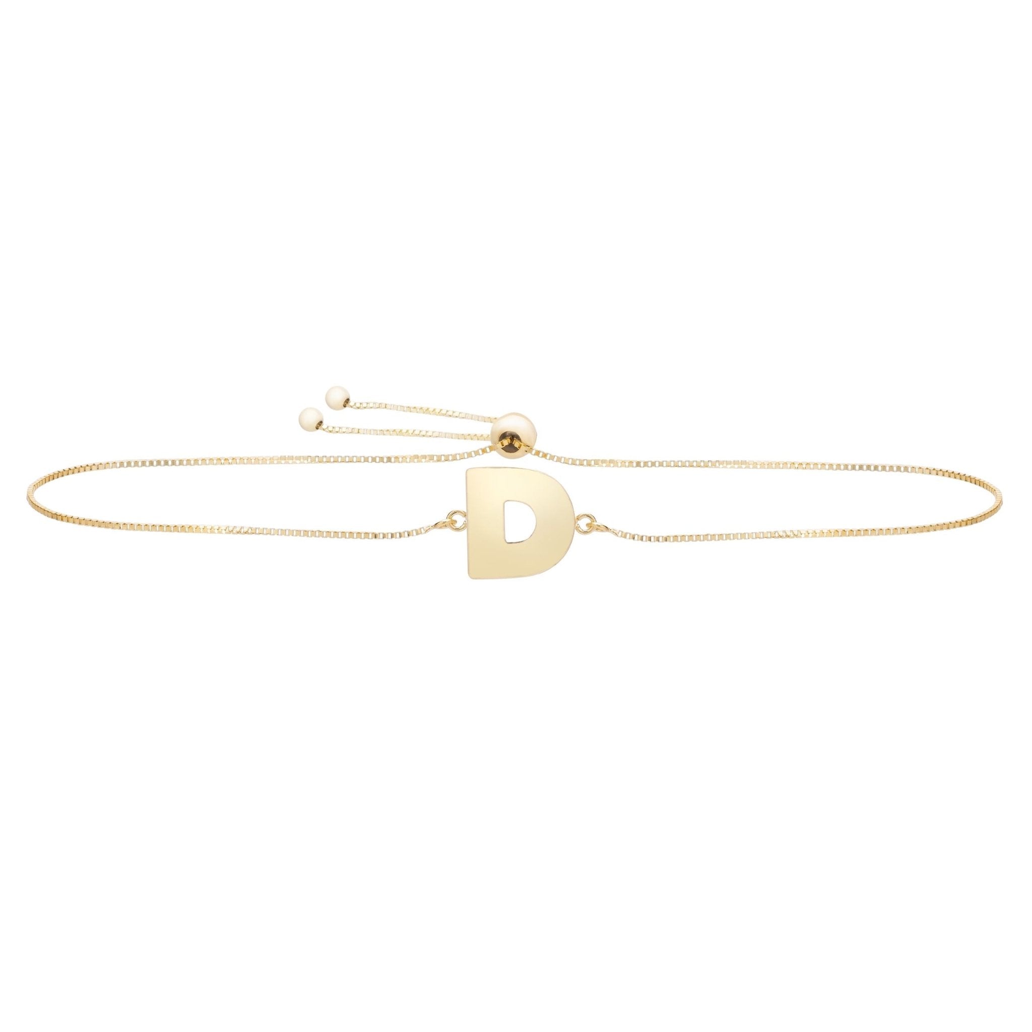 14k Yellow Gold Initial Letter Friendship Adjustable Bracelet, 9.25" - JewelryAffairs