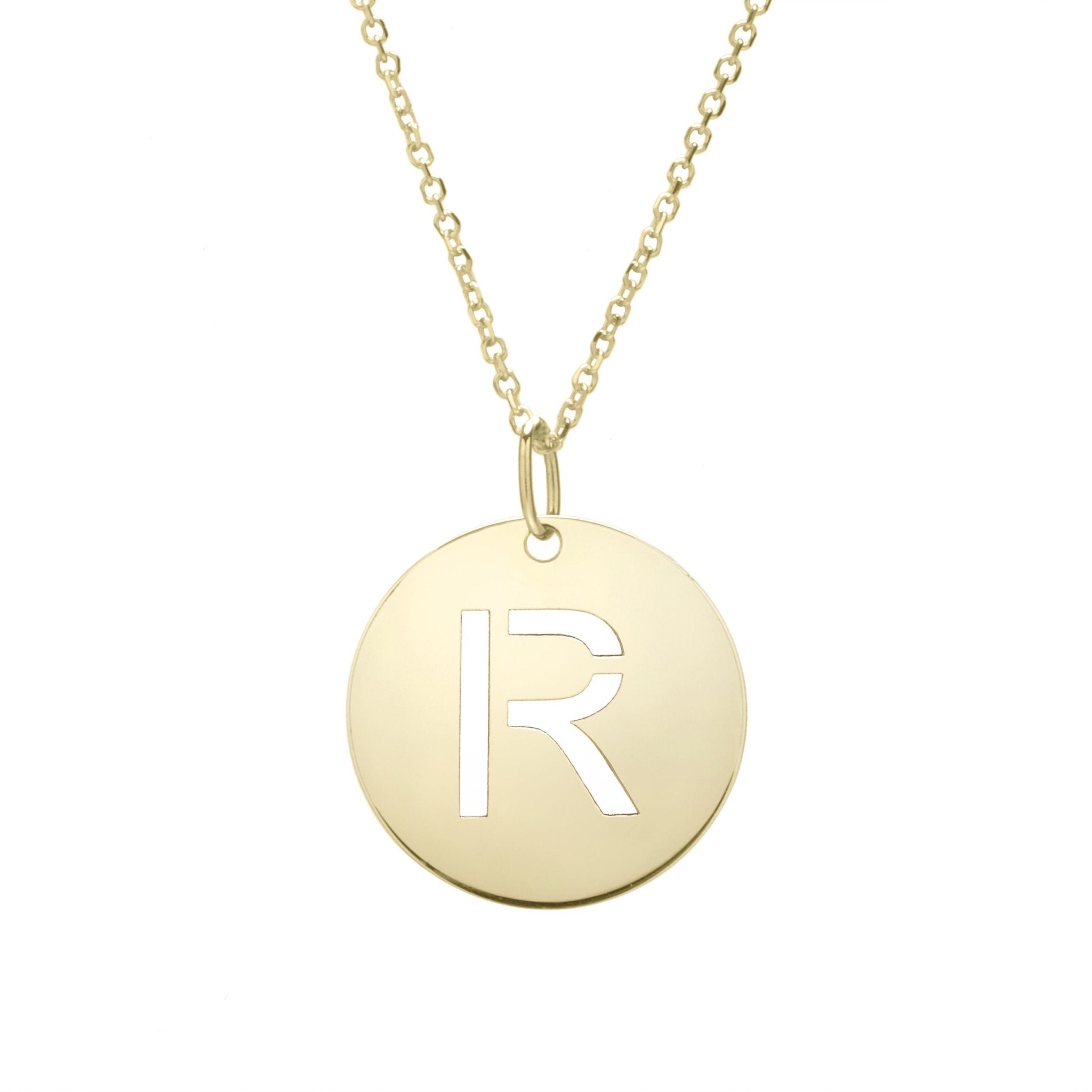 14k Yellow Gold Initial Letter Round Pendant Necklace, 18"