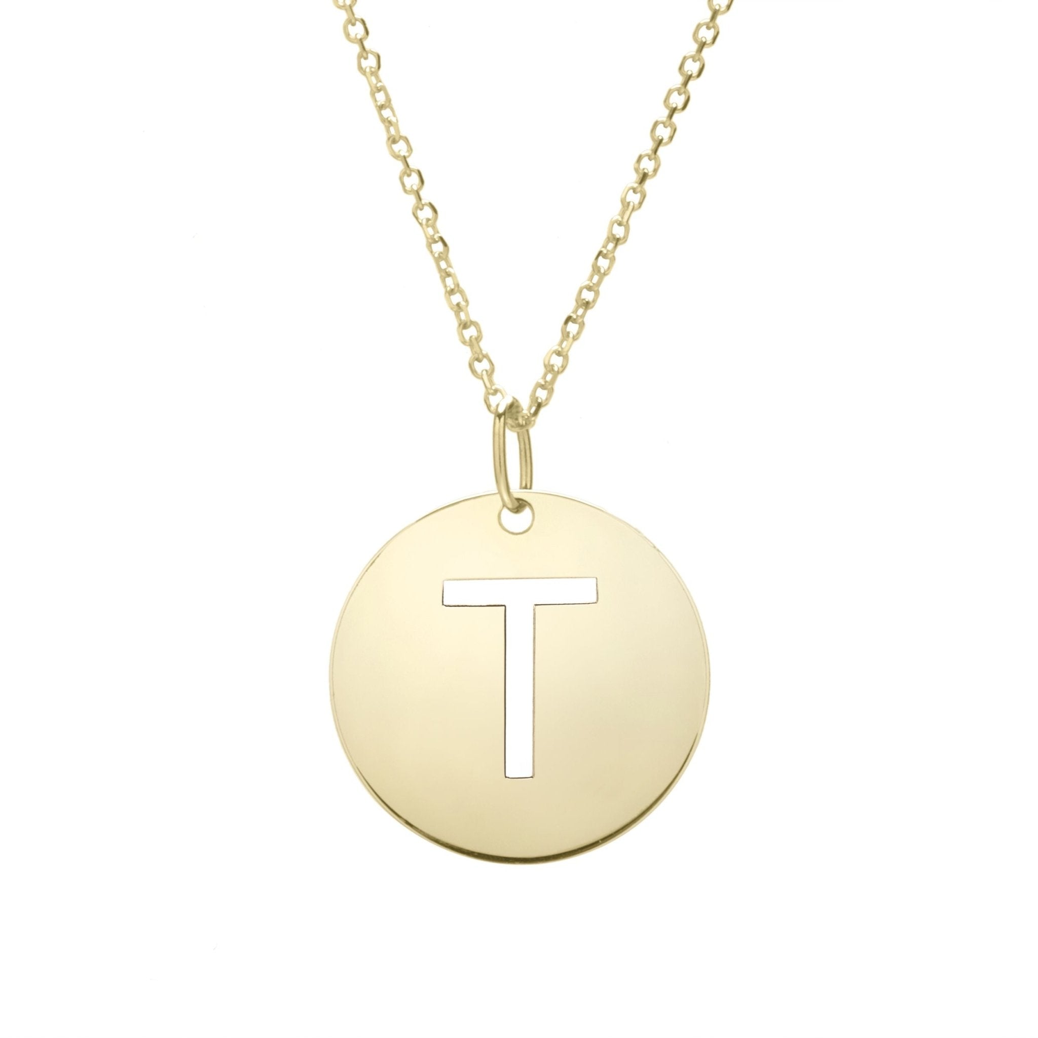 14k Yellow Gold Initial Letter Round Pendant Necklace, 18"
